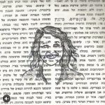 אדוה סנטו - פורטרט עצמי על ספר, רישום בעט